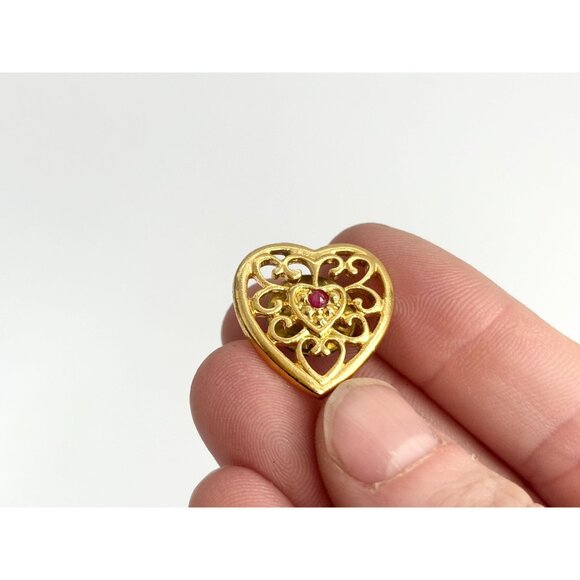 Heart Shaped Ornate Cutout Love Themed Vintage Costume Jewelry Brooch - Picture 6 of 8